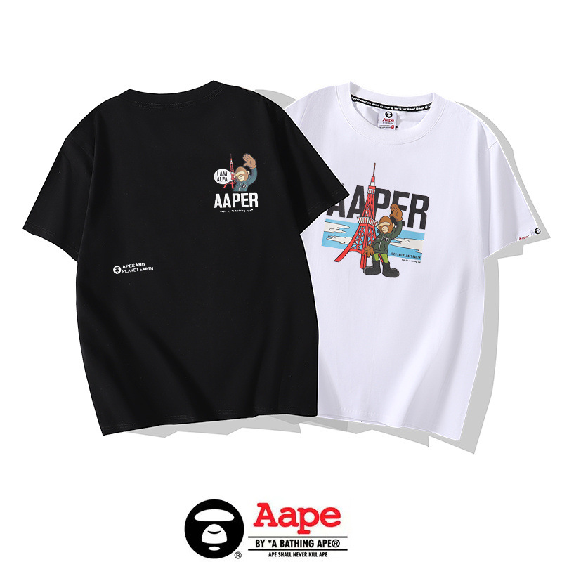 潮牌ape短袖t恤男新款夏季纯棉宽松情侣休闲圆领半袖猿人头百搭