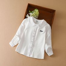 女童长袖衬衫秋装薄款韩版中大童学院翻领纯色棉上衣儿童衬衣
