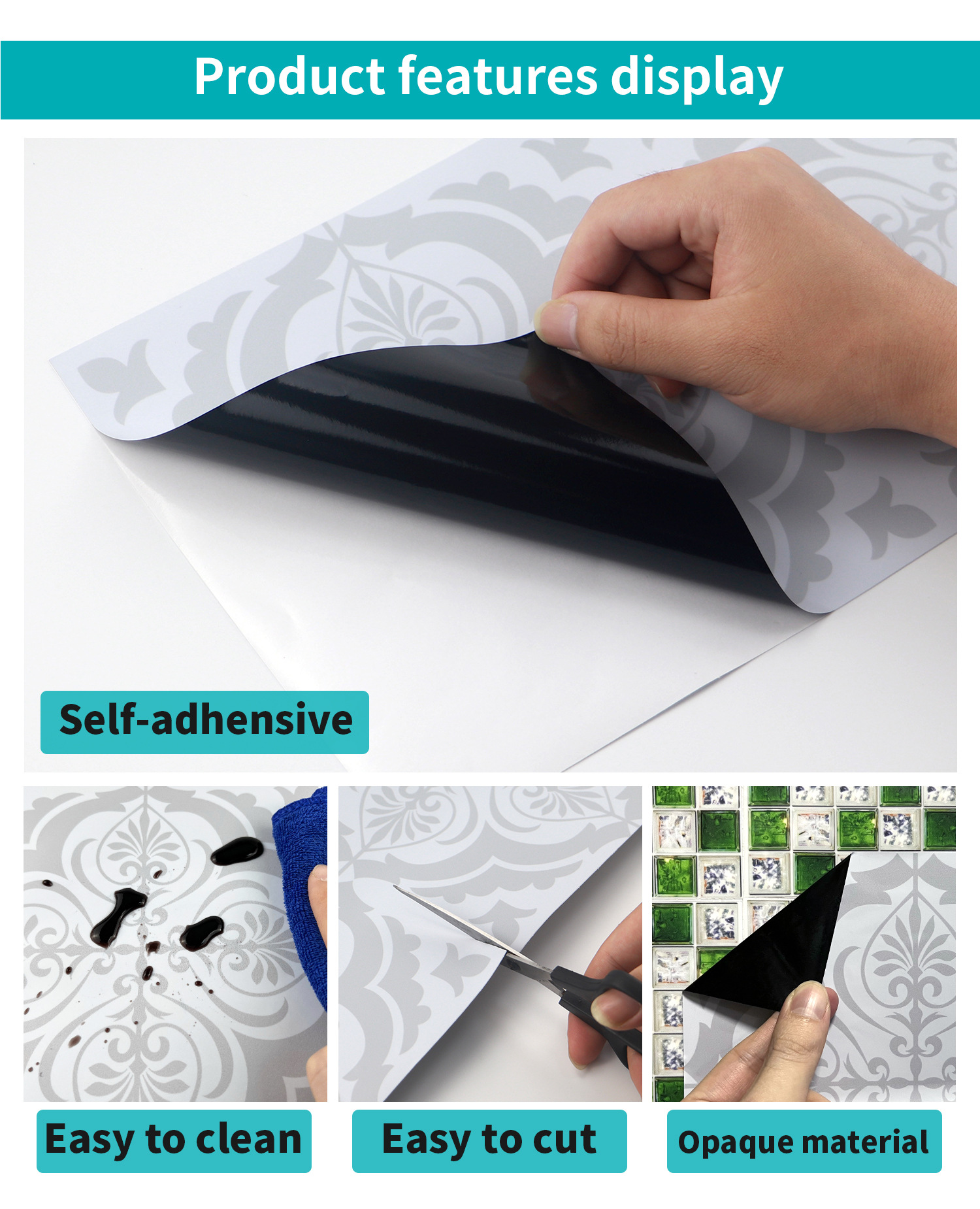 pvc黑胶自粘墙纸批发厨房壁纸防油防水地板贴纸不透光亮灰花纹