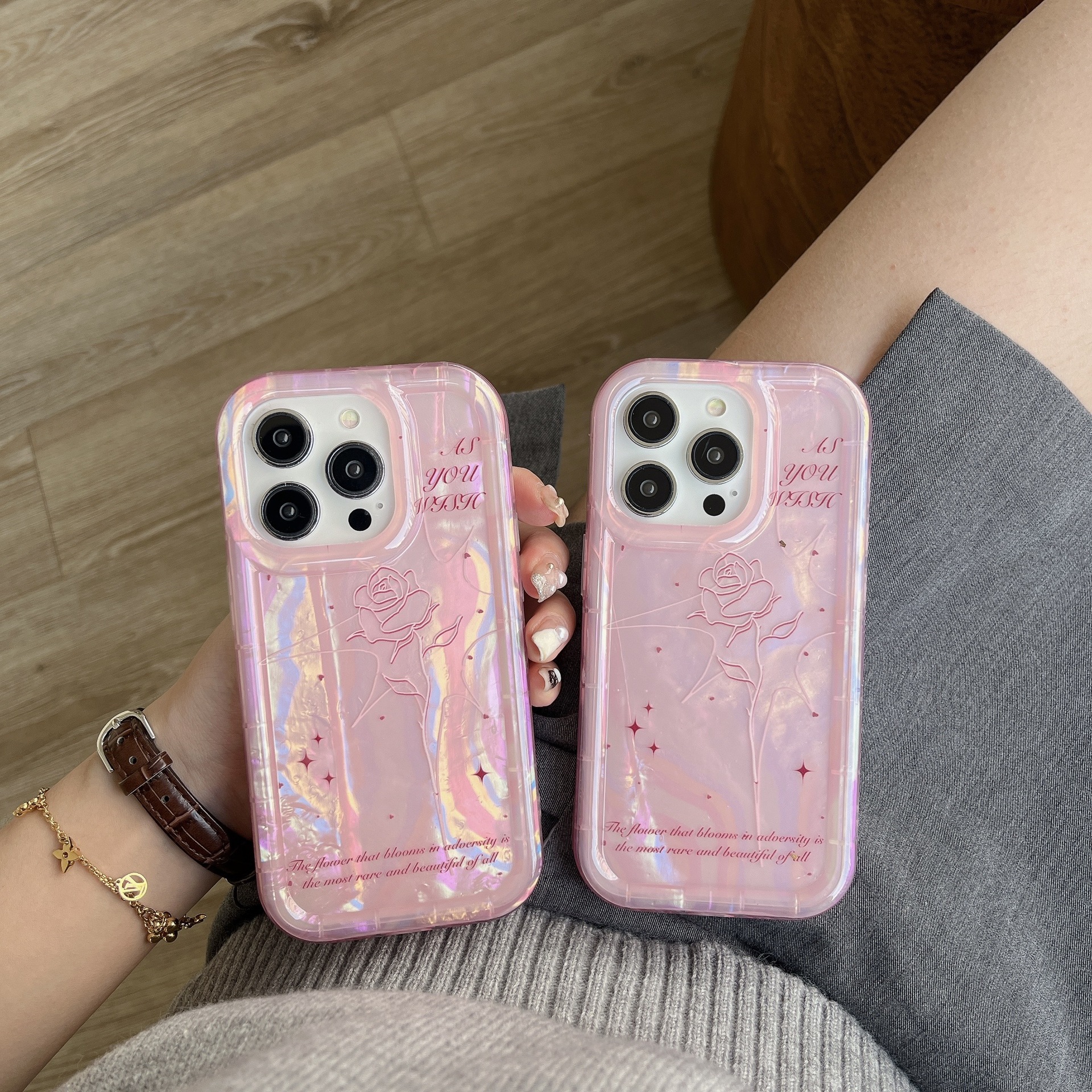 高级粉色线条玫瑰适用iphone14pro max苹果15手机壳12/13羽纱imd