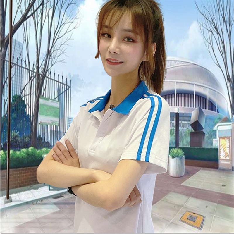 校服初中生蓝白高中学生短袖运动服班服定制夏季t恤衫学院风翻领