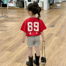 2024夏季新款童装 韩版童装 女童后背字母印花T恤  时尚潮范短袖T