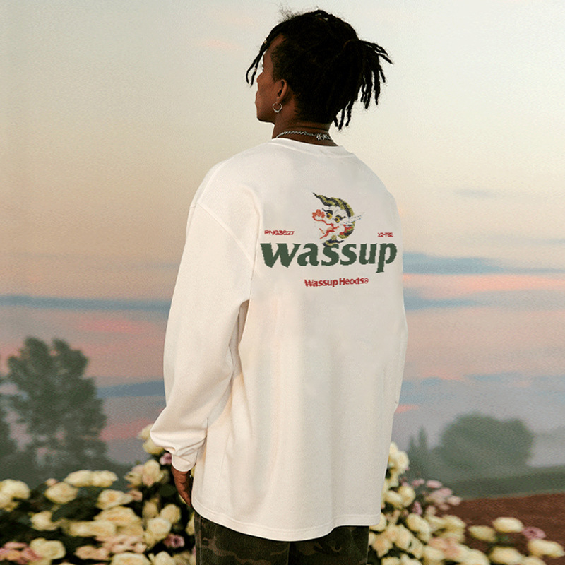 wassup heods 国潮龙年新款长袖t恤男士潮牌纯棉上衫