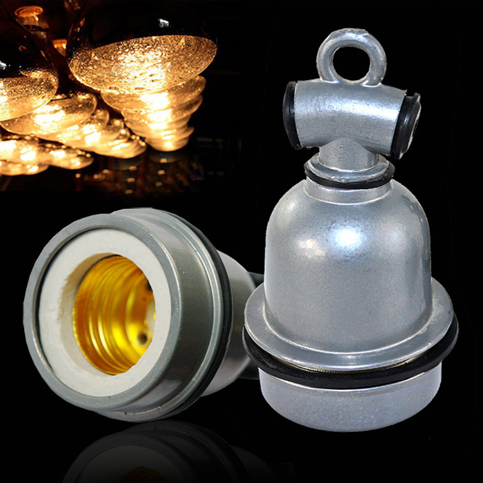 陶瓷灯头防水螺口耐高温灯座e40e27仓库厂房养殖保温大小三通户外