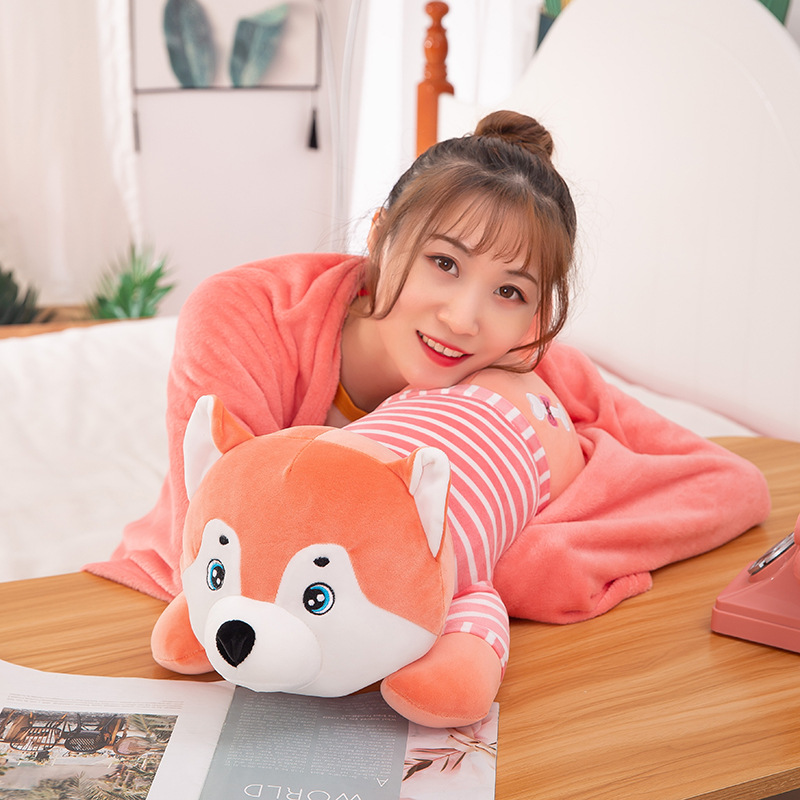 Cartoon Husky Dog Pillow Blanket Cushion Hand Warmer Dual-Use Lumbar Support Pillow Nap Blanket Office and Dormitory Pillow