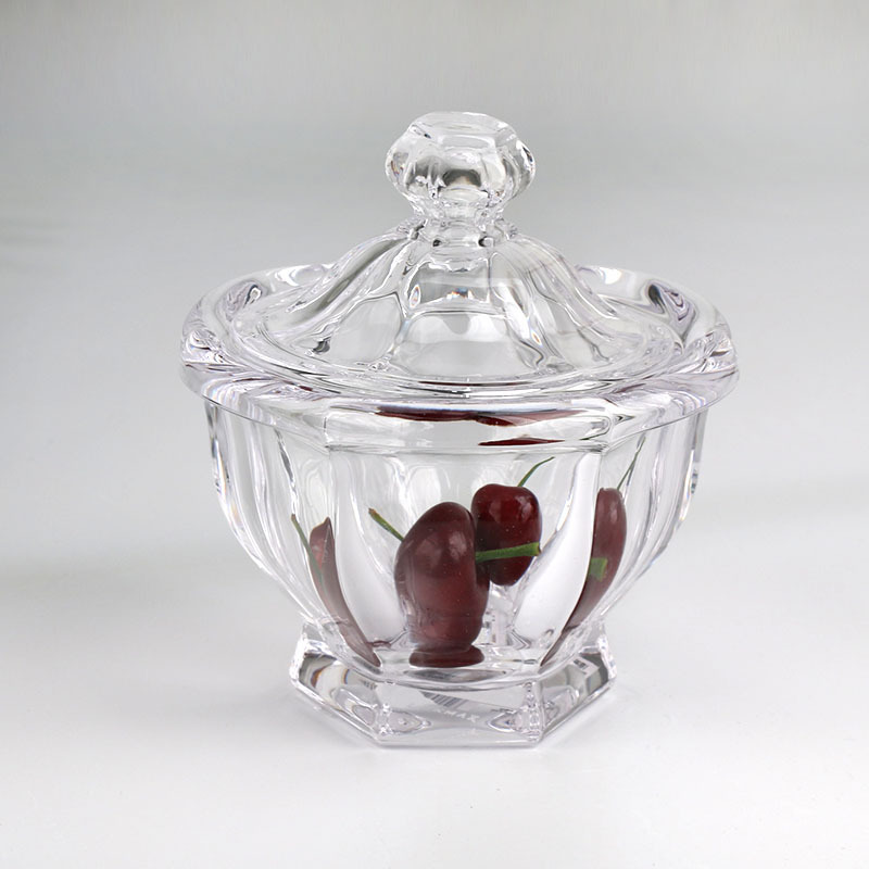 创意花边玻璃糖盒带盖糖果罐时尚干果零食储物罐家用饰品收纳盒子