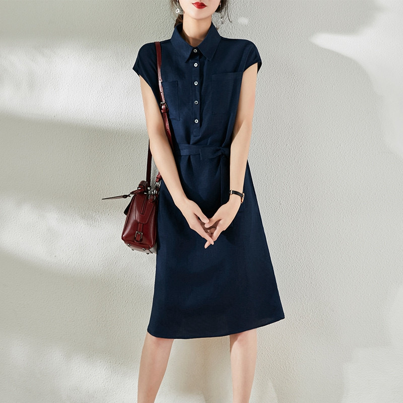 外贸2023夏季新款女装无袖亚麻衬衫收腰显瘦连衣裙-阿里巴巴