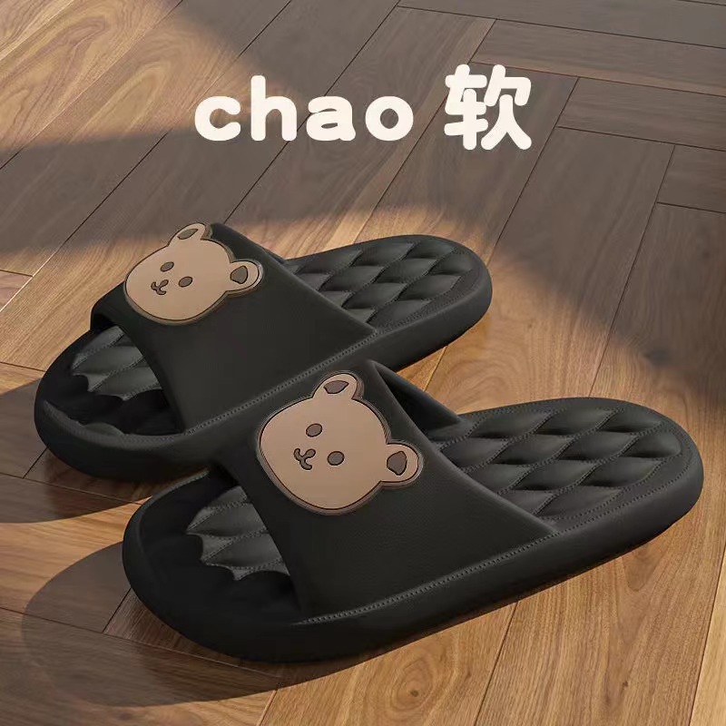 Slip-on Slippers for Women Summer Indoor and Outdoor a Man and a Woman Cute Bear Couple Home Non-Slip Bathroom Slippers