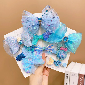 儿童冰雪奇缘发夹蝴蝶结发卡顶夹甜美小女孩公主夹子套装发饰头饰