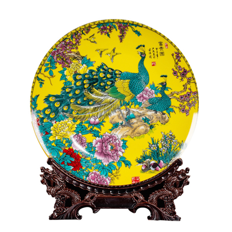 Jingdezhen Ceramic Decorative Plate Decoration Chinese Household Decoration Decoration Living Room Entrance and Wine Cabinet Decoration Decoration