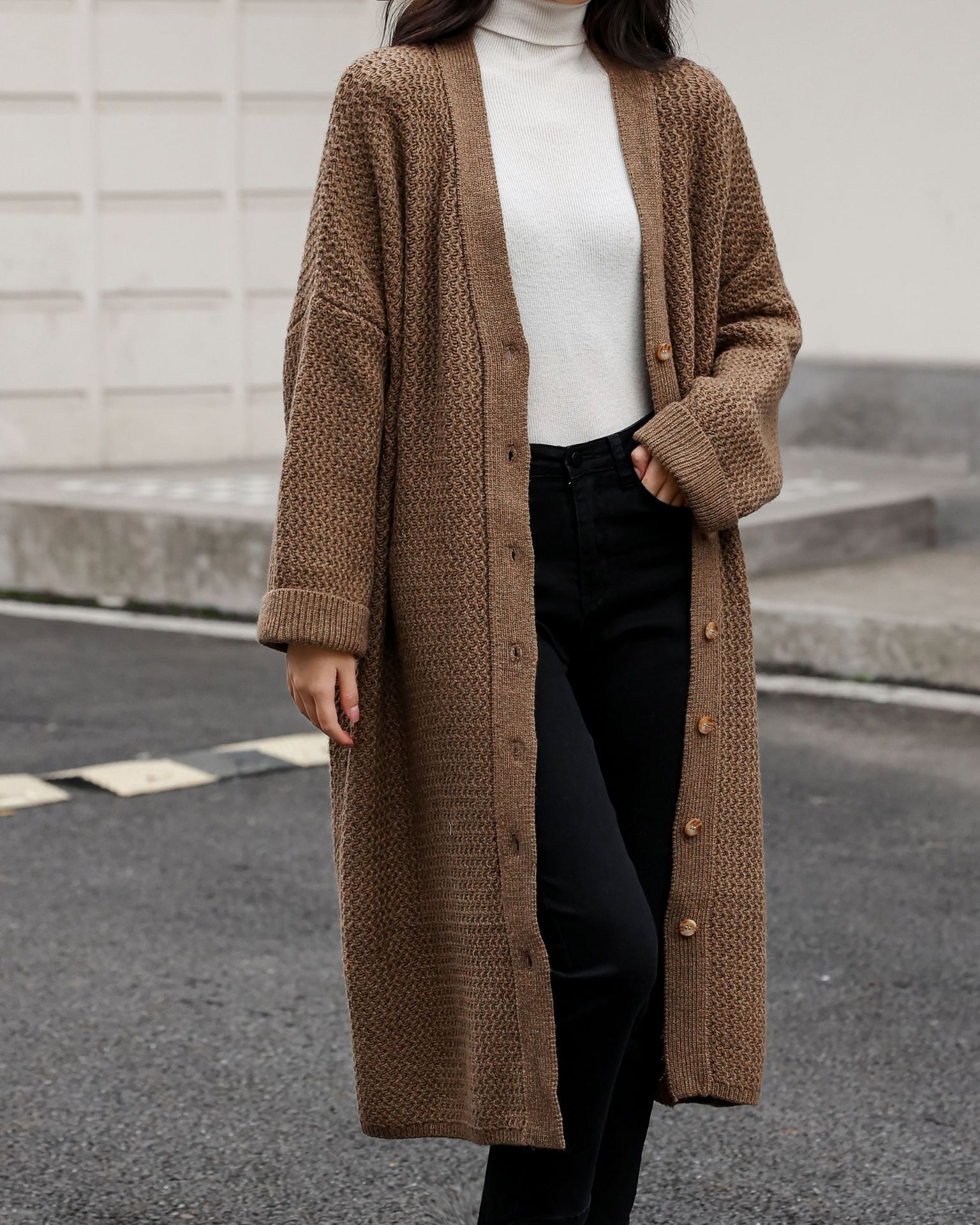 大码女装秋冬原创外搭复古毛衣外套女宽松v领慵懒羊毛衫针织开衫