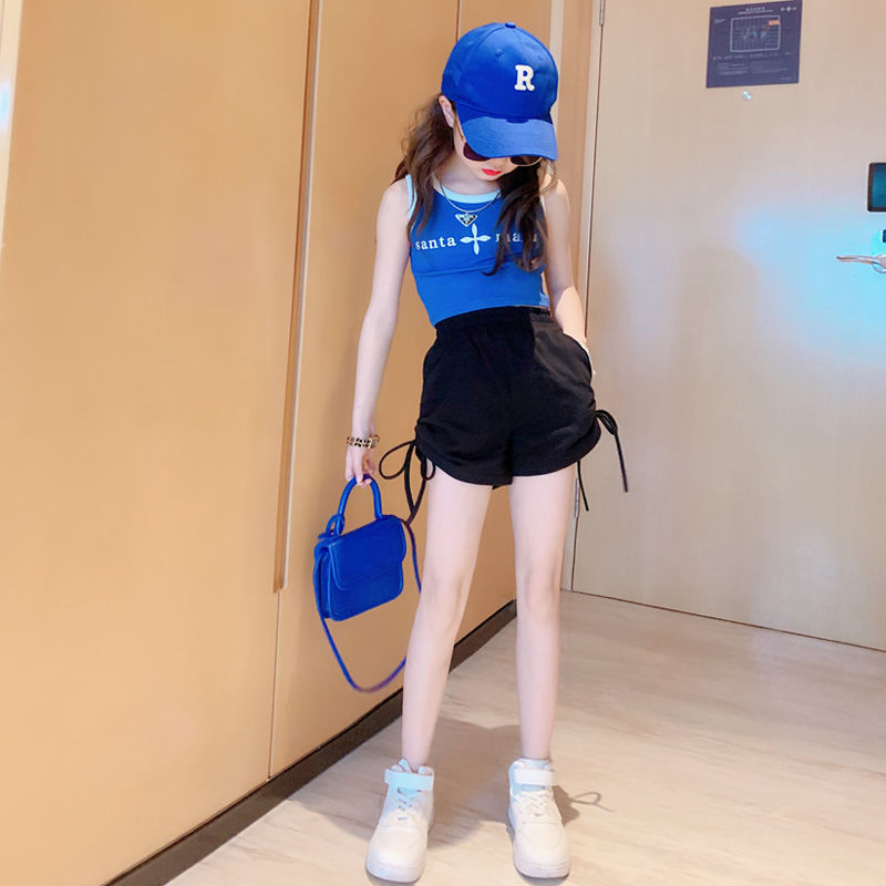 女童短袖夏装套装中大童网红韩版女孩炸街背心短裤运动两件套童装