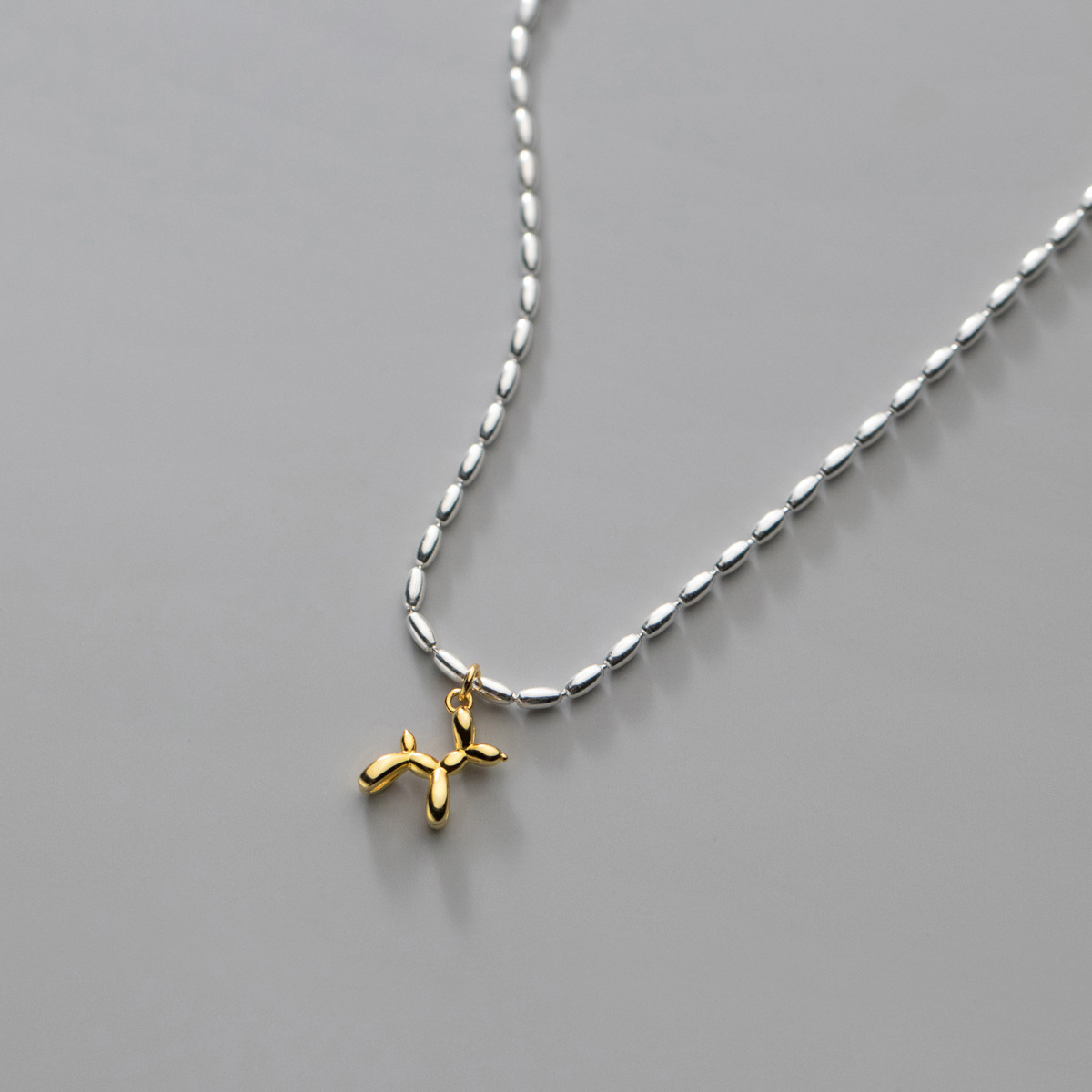 s925银椭圆豆豆可爱气球狗项链拼色元素小众小红书女颈饰品d9569