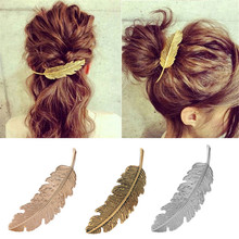 New Alloy Vintage Hair Clip Feather Leaf Shape Barrette Meta