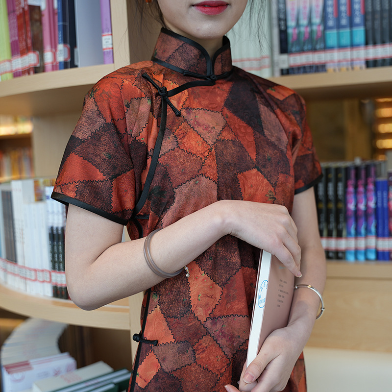 古法一片式平裁无省复古日常印花旗袍中式气质夏季凉爽中长款抗皱