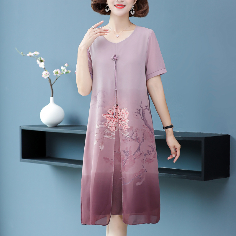 妈妈装夏装旗袍连衣裙子夏季雪纺裙大码2024新款中年女夏款洋气质