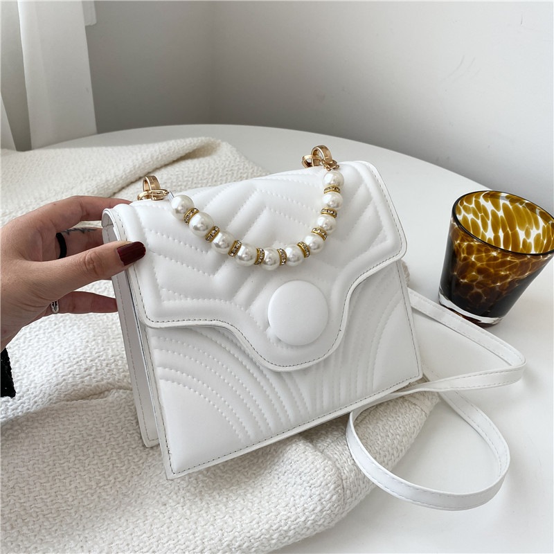 Blue Cool Popular Embossed Embroidery Thread Women's Bag 2021 New Fashion Pearl Tote Crossbody Shoulder Small Square Bag Fashion