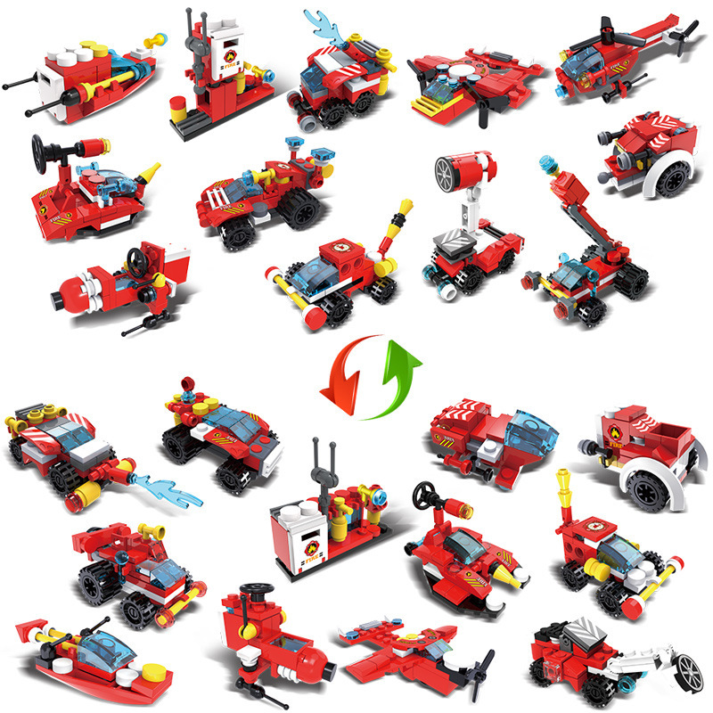 Children's Gift Fire Fighting Series Toys Deformation Fire Truck Assembling Building Blocks 12-in-1 Science and Education Assembling Toys C019