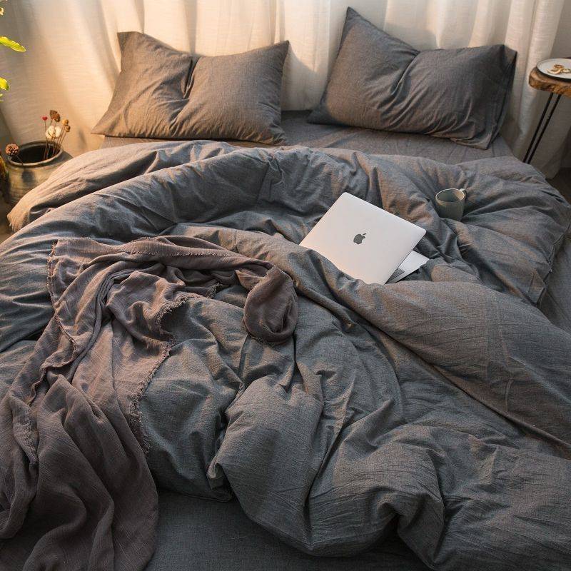 北欧风民宿男生灰色床单床上用品四件套双人被套被单人宿舍三件套