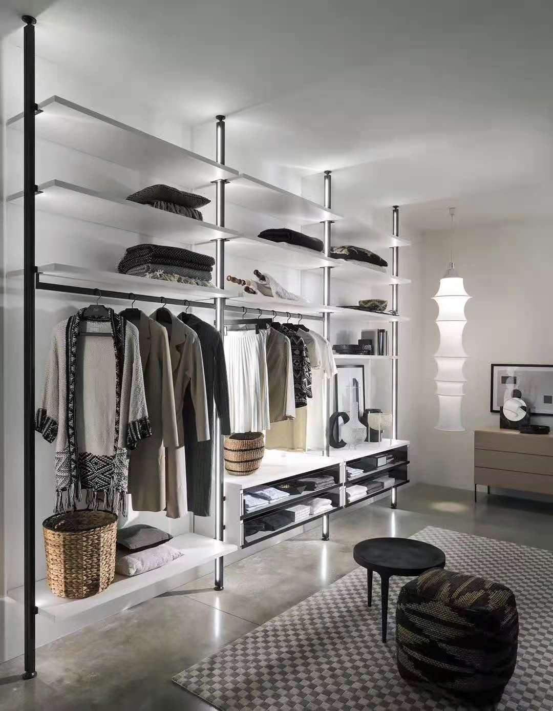 如简家居卧室衣柜设计开放式衣帽间顶天立地轻奢柜立柱式全铝书柜