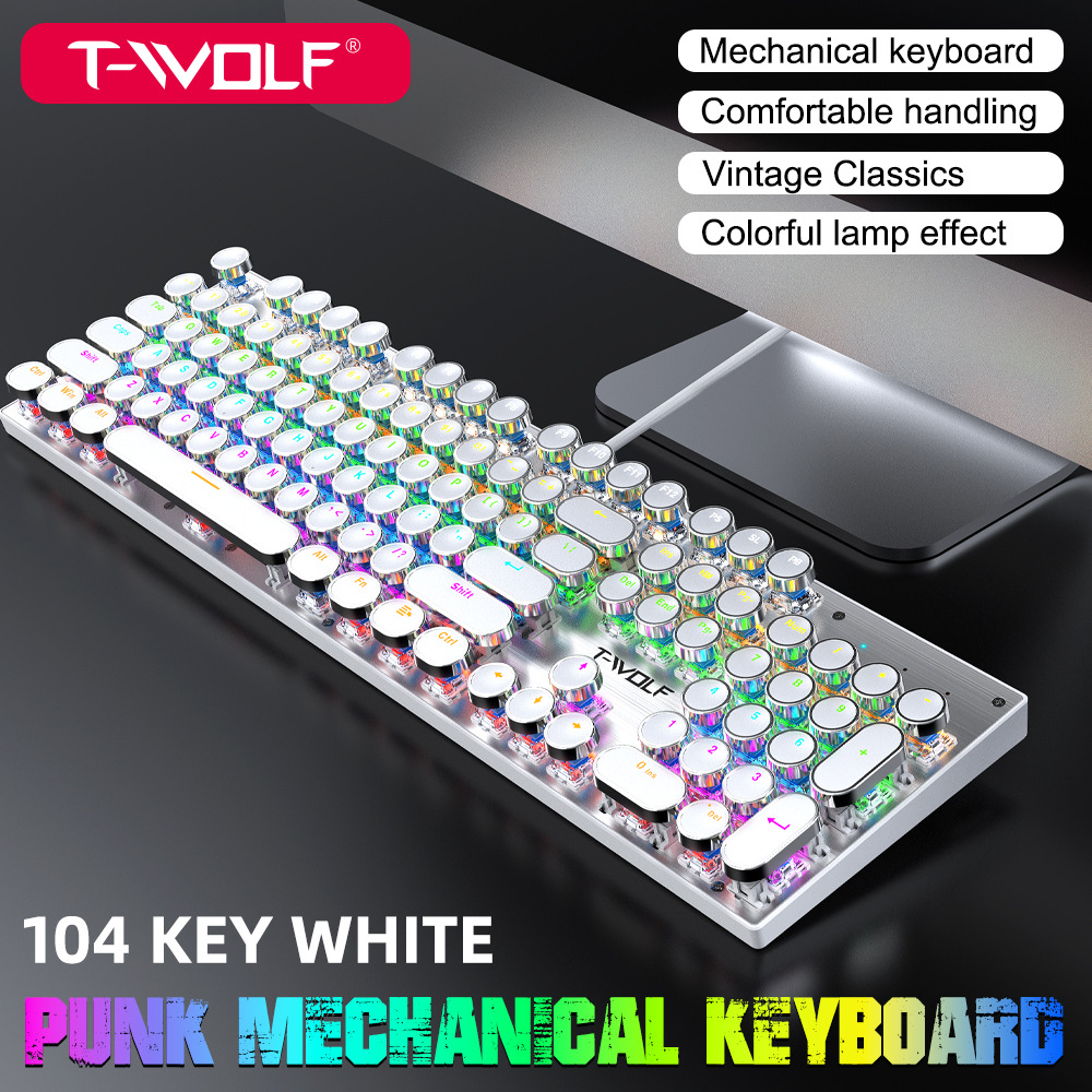 Cross-Border Lei Lang T75 Real Mechanical Keyboard Wired Computer Luminous E-Sports Games Retro Punk round Keyboard Wholesale