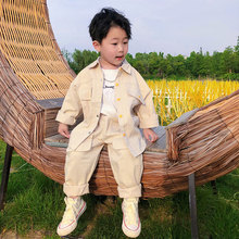 儿童秋季新款纯色休闲套装中小儿童男宝宝时尚工装两件套春秋季