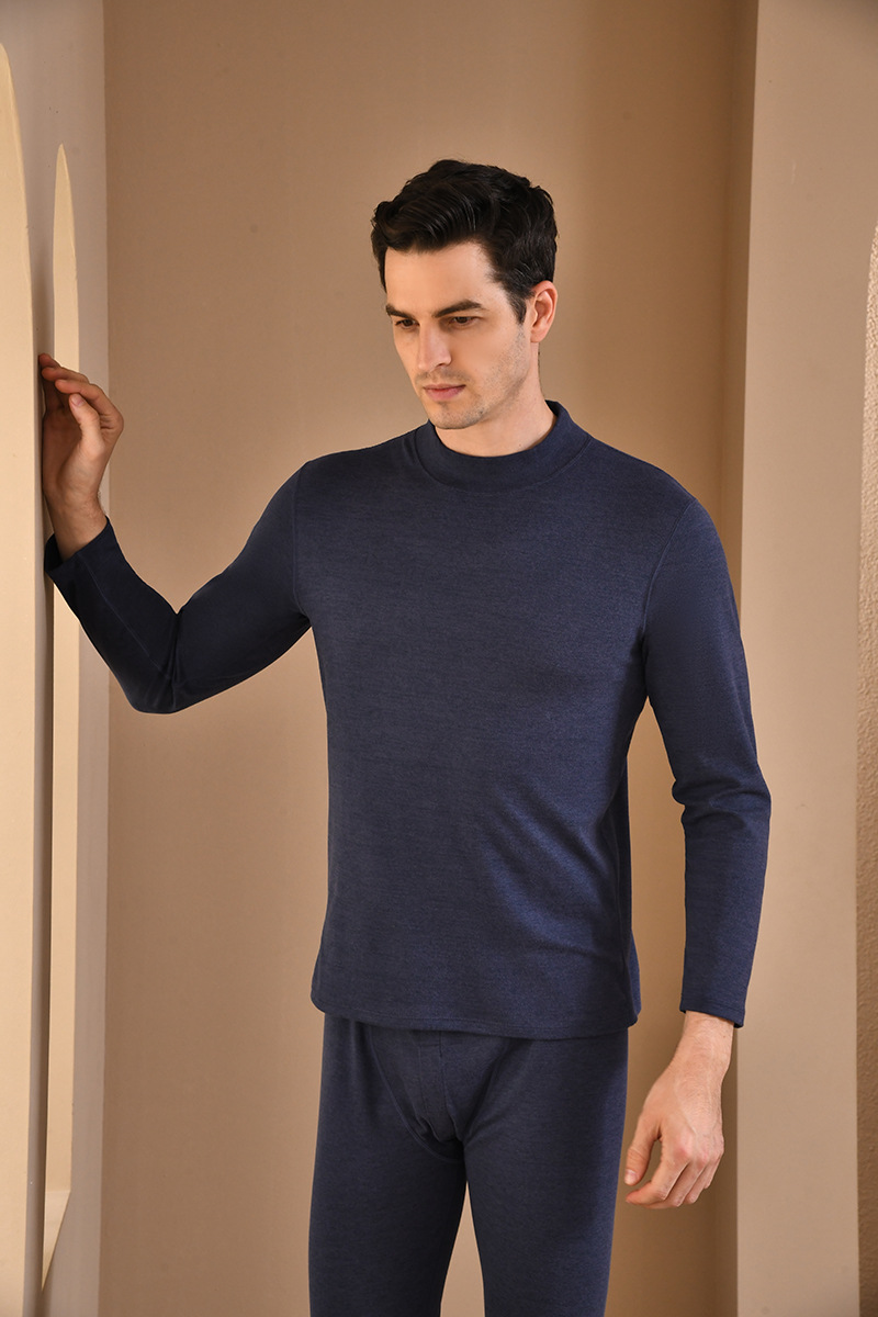 2022 New Quick Warm Fleece Double-Sided Brushed Mid-Collar Men's Thermal Underwear Set Factory in Stock Wholesale Quick Heating