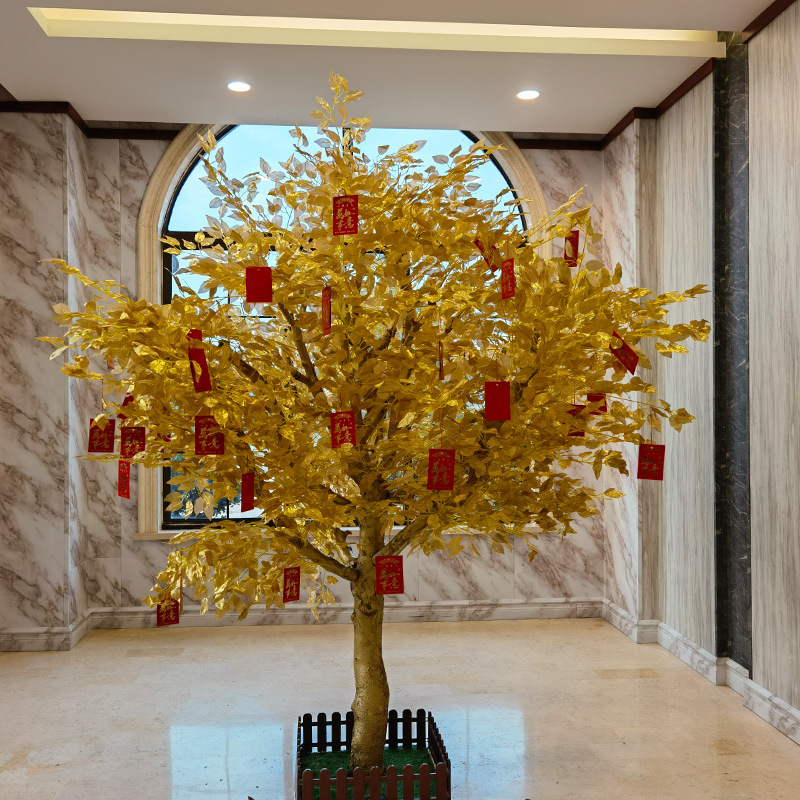 厂家供应仿真金榕树黄金树发财树新年许愿树商场酒店大厅商场装饰