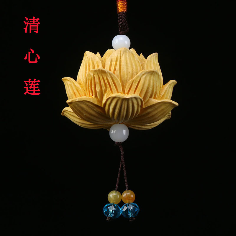 黄杨木吉祥如意福禄双至手把件 莲花葫芦木质车挂包包挂件装饰品