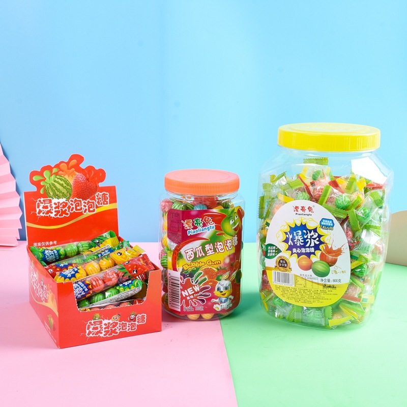 爆浆西瓜泡泡糖盒装网红儿童口香糖儿时童年后怀旧零食小卖铺批发