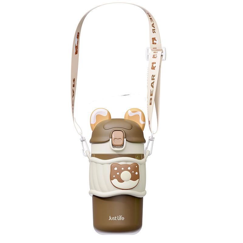 Cartoon Sweet Ring Bear Children's Straw Thermos Cup