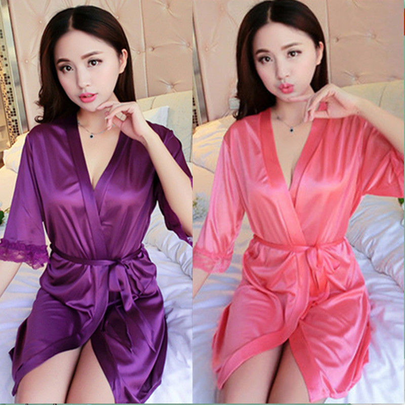 Jingchun Manufacturer Sexy Lingerie Women's Sexy Shiny Ribbon Bathrobe Pajamas Factory Direct Sales