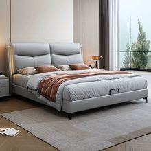 现代轻奢真皮床1.5米主卧双人床带灯极简约高端大气软包储物婚床