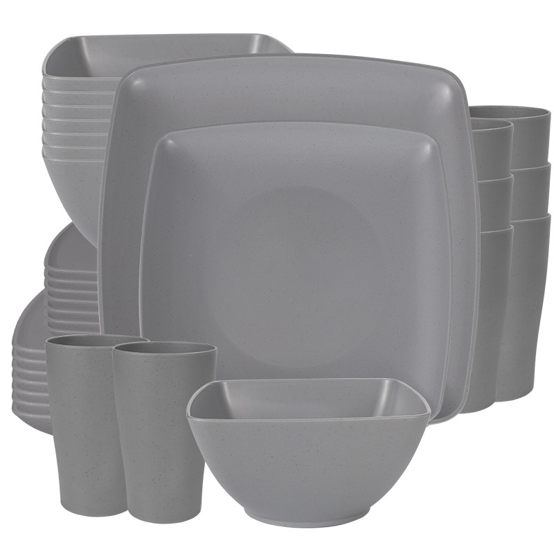 amazon hot sale square steak plate salad bowl wheat straw bowl dish plate 32pcs plate and bowl cup gift suit