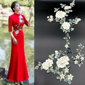 新款中国风大牡丹蝴蝶花刺绣 优雅古典旗袍礼服绣花服装辅料