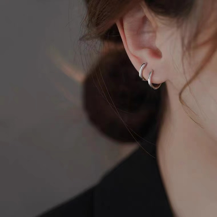 999 Sterling Silver Earrings Women's Ear-Caring Ear Bone Ring Ear Clip Ear Studs Sense Earrings Sleeping No Need to Take off Simple Bracelet Earrings