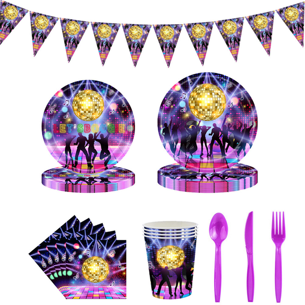 Amazon Hot Disco Party Paper Pallet 1980s 1990s Ballroom Bar Theme Party Tableware Outfit