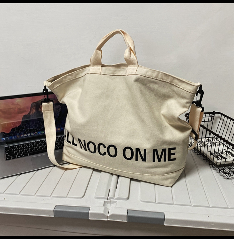 帆布斜挎包男字母单肩包手提包女双面包 新款街头潮流托特包代发