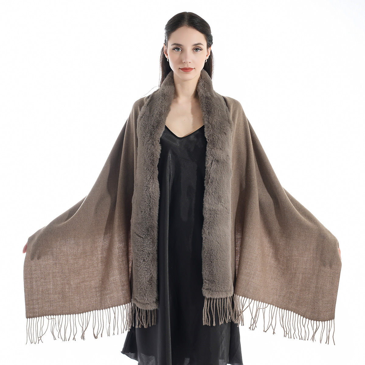 European and American Winter Hot-Selling New Arrival Cashmere-like Fur Collar Shawl Scarf Women's Fashionable High-Grade Warm Dress Shawl