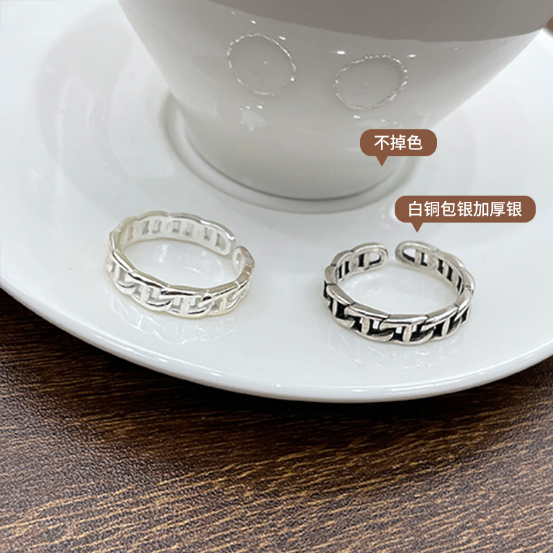 Zhiyun Pig Nose 925 Silver Ring Female Ins Style Simple Personality Hand Jewelry Trendy Open Ring Does Not Fade Niche