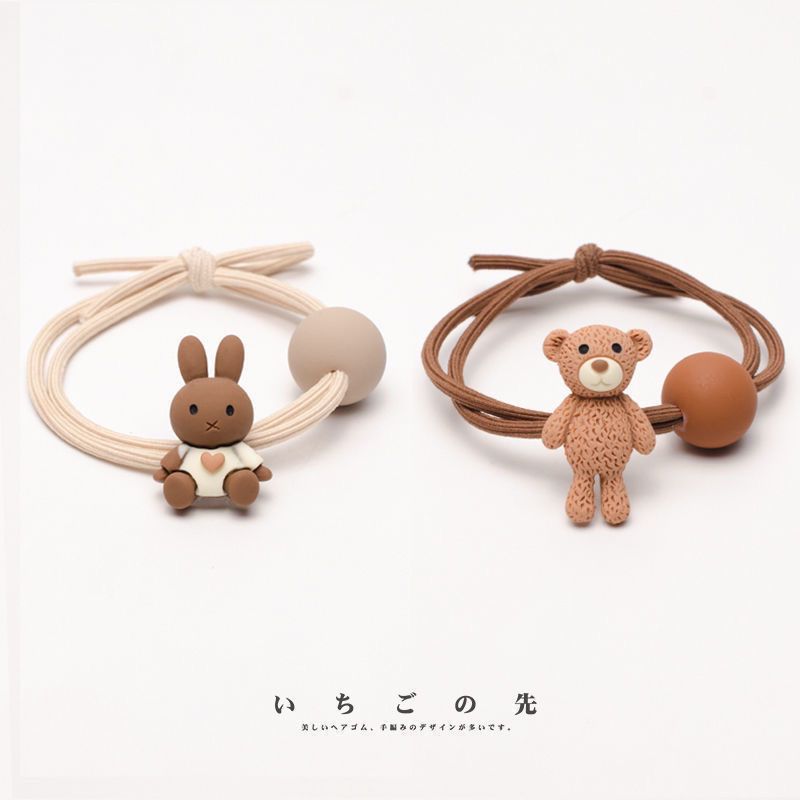 Cute Bunny High Ponytail Hair String Leather Cover Women's Hair Band with Wide and Thick Hair Tie Rubber Band Headdress