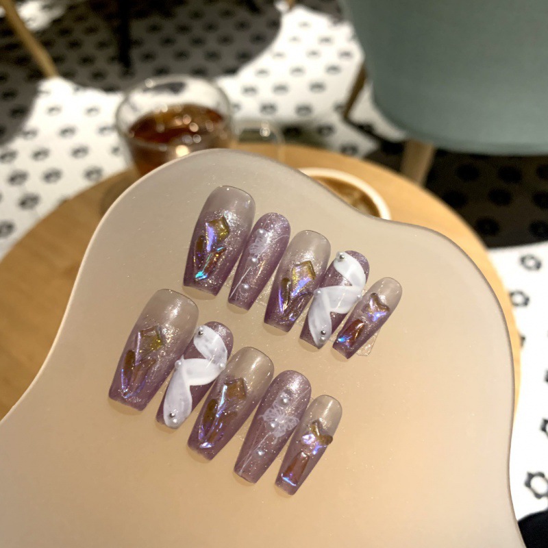 Handmade Wear Nail Flash Laser Diamond Ice Transparent Summer Hand Painted Ribbon Finished Manicure Pregnant Women Available Nail Patch