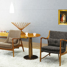 现代北欧简约舒适靠背白蜡木客厅雪尼尔麻绒布居家办公餐椅
