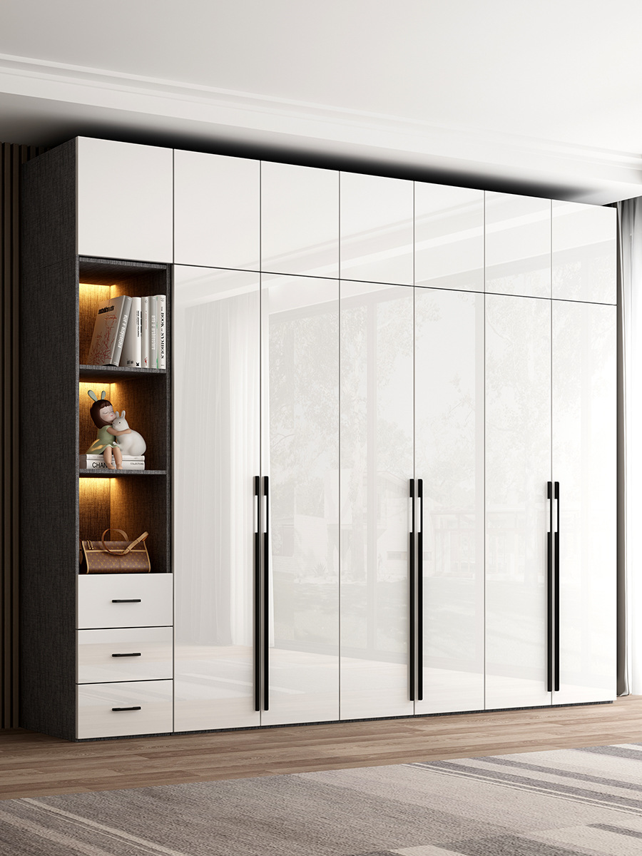 烤漆亮光拉门衣柜家用卧室简易柜子木质平开门组合现代衣橱储物柜