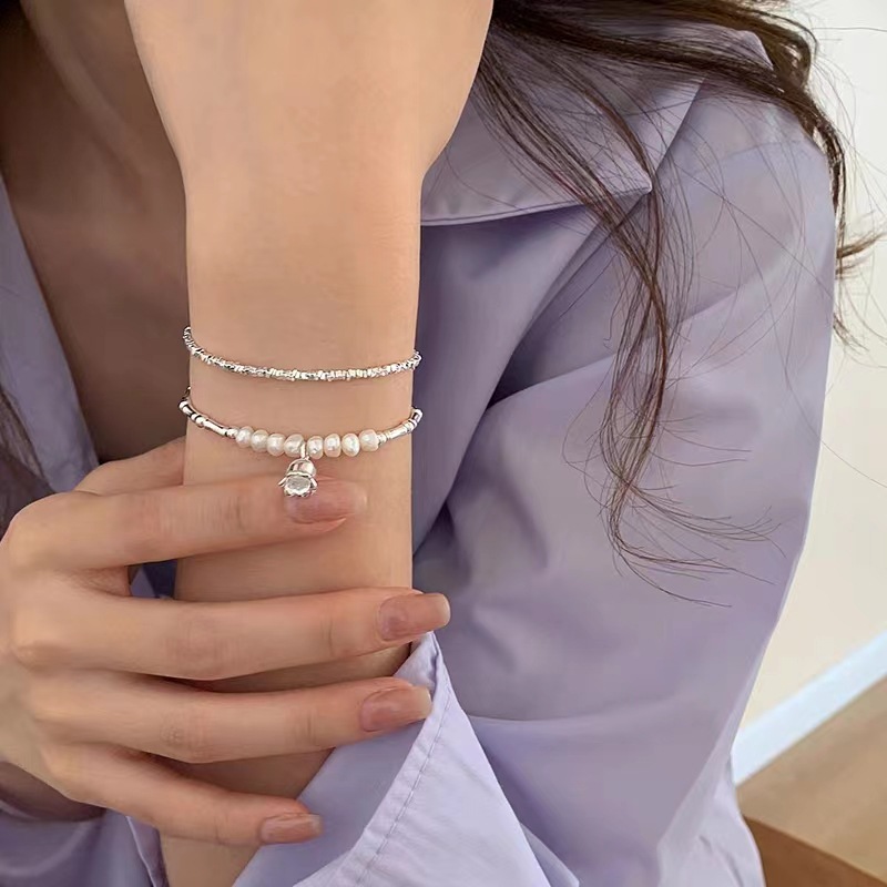 Yanda Sterling Silver Lily Bracelet Women's Light Luxury High-Grade Broken Silver Pearl Pendant Bracelet Girlfriends' Gift Girlfriend Gift