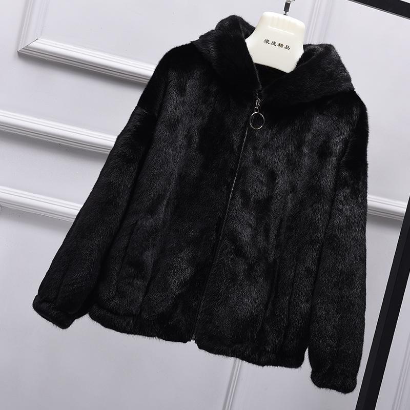 裘皮水貂皮大衣佟二堡女装短款带连帽拼貂皮大码韩版块貂