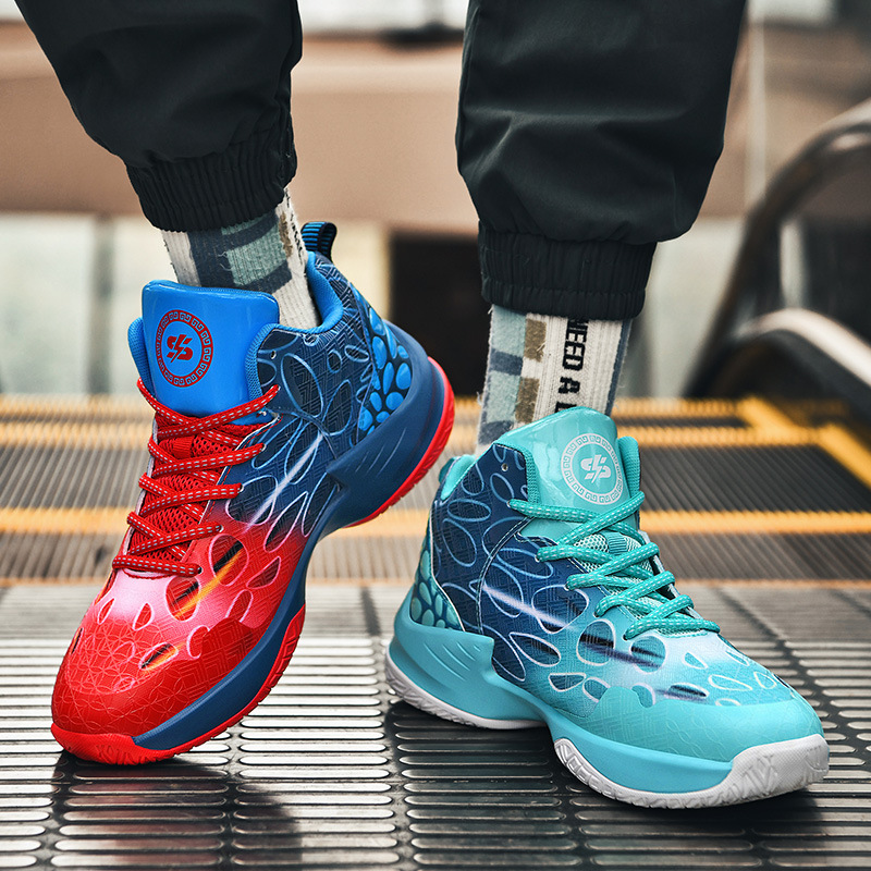 鸳鸯双色篮球鞋男减震轻便软底透气学生高帮水泥地防滑耐磨运动鞋