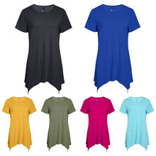 跨境外贸亚马逊eBay大码女装夏中长款短袖T恤宽松圆领纯色打底衫