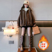 女童加绒皮衣外套2024新款韩版洋气儿童装秋冬季加厚上衣机车夹克