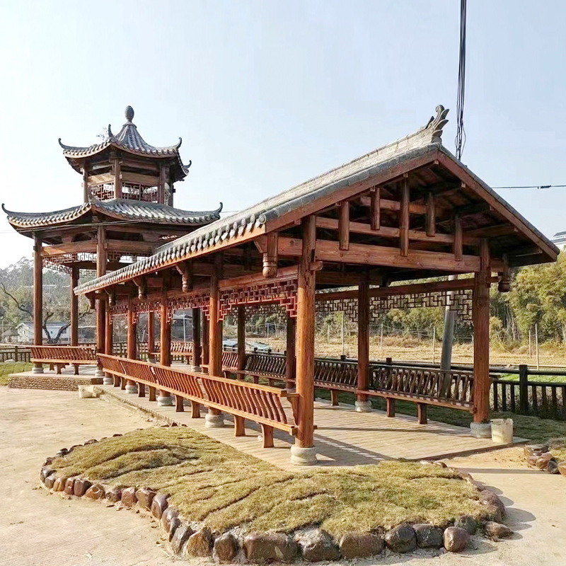 长廊户外碳化古建凉亭公园休闲长廊樟子松木景观廊架凉亭厂家销售